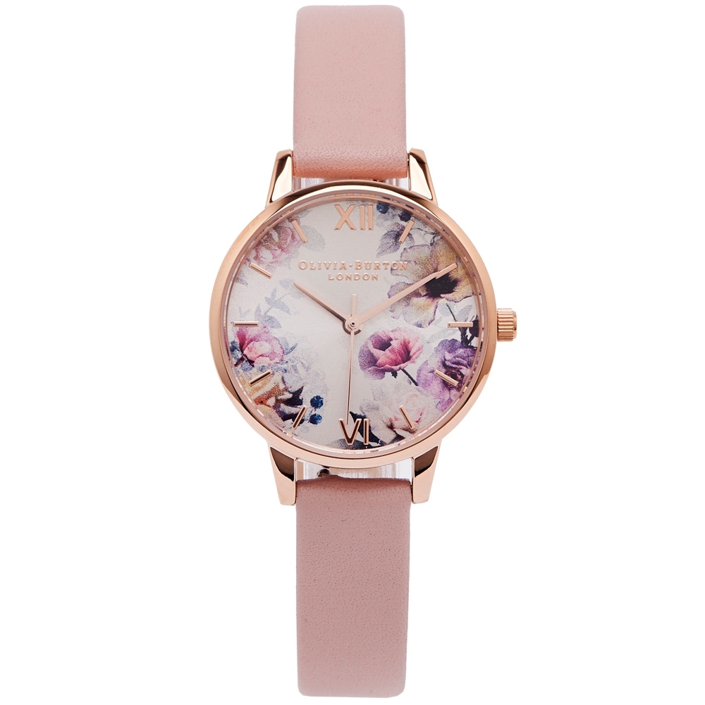 Olivia Burton 花香物語皮革手錶(OB16EG115)-花朵面/30mm