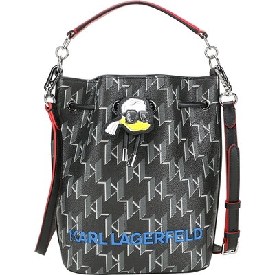 KARL LAGERFELD x Disney 唐老鴨塗層帆布手提/斜背水桶包(黑灰色)