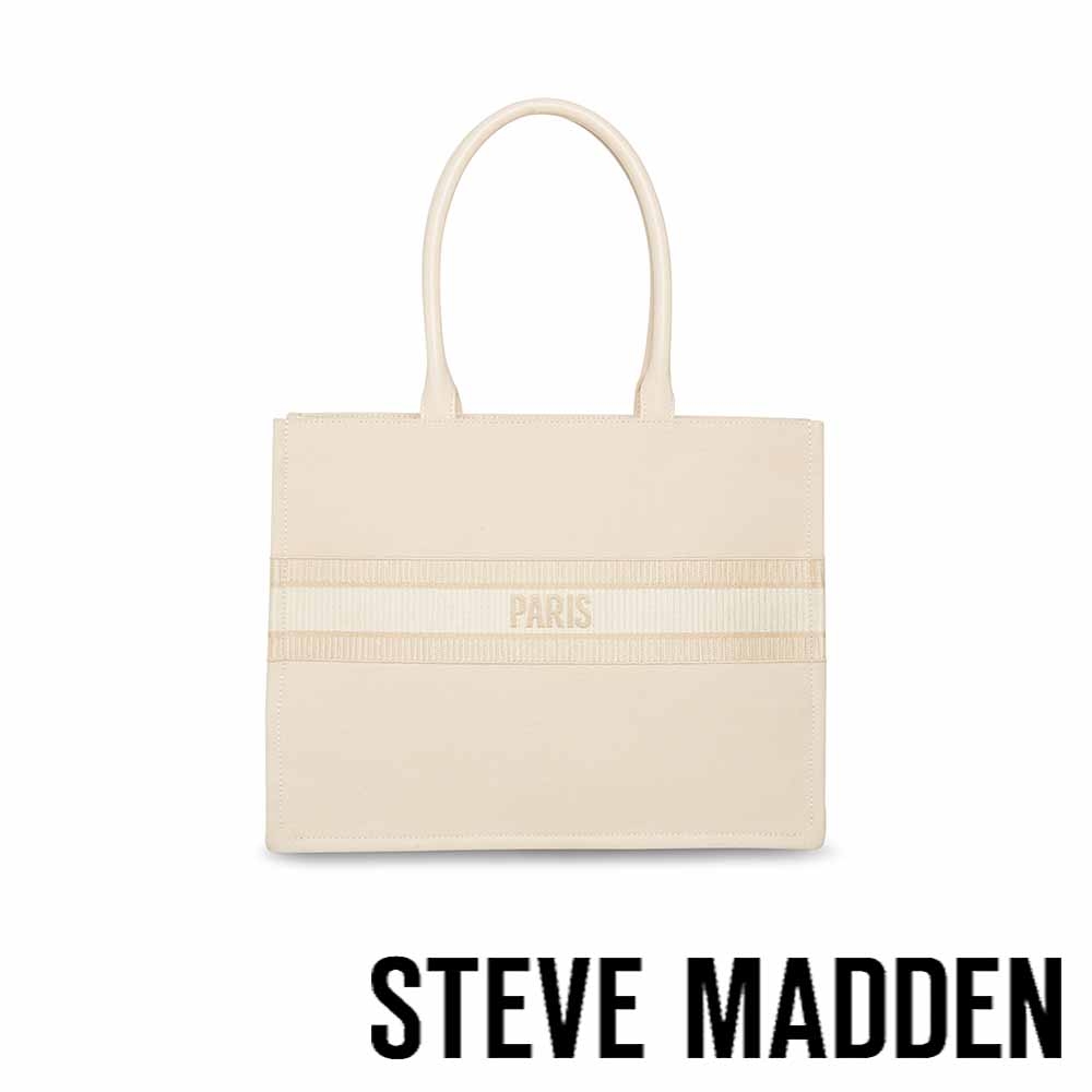 STEVE MADDEN-BKNOXX 刺繡帆布手提托特包-米色