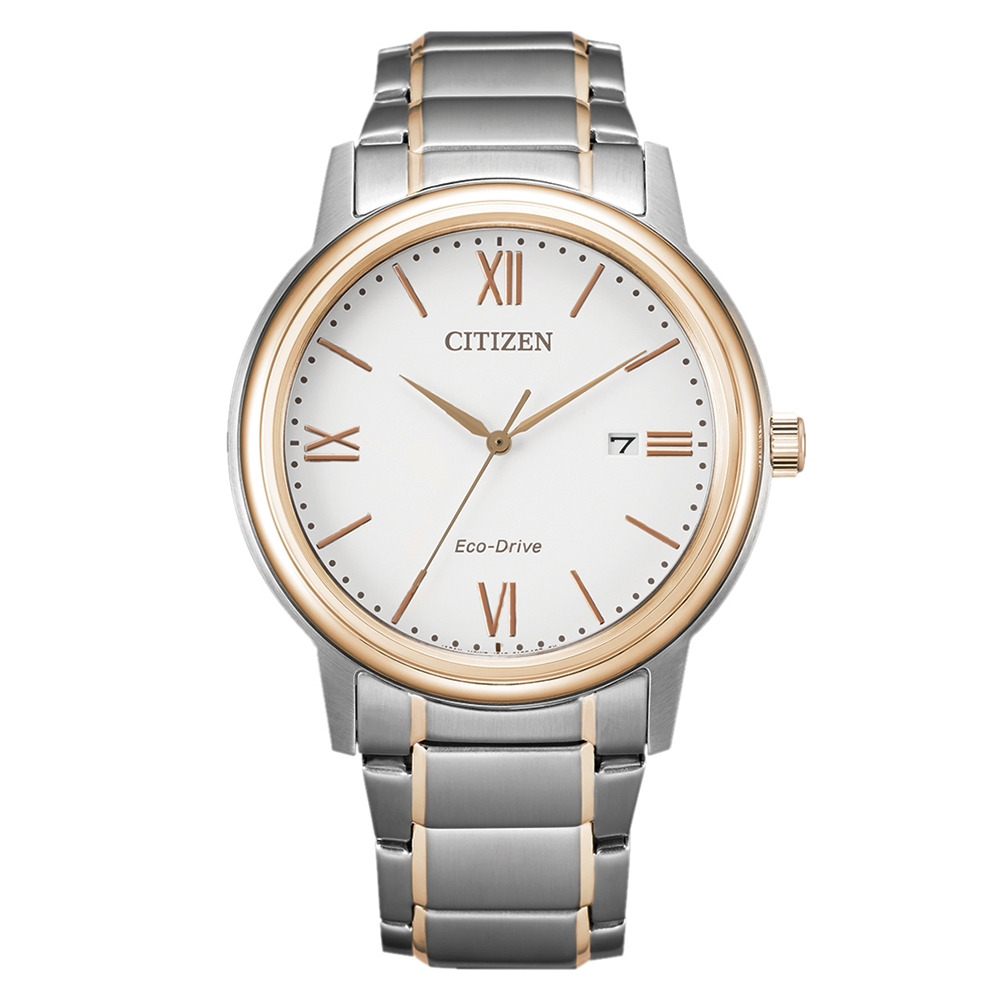 CITIZEN 星辰 PAIR對錶光動能羅馬數字鋼帶情侶錶-男白面 41.5mm(AW1676-86A)