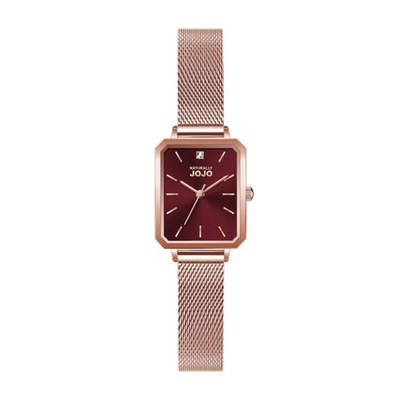 NATURALLY JOJO 復古方形典雅米蘭帶腕錶-JO96992-15R(紅色x玫瑰金/20mm)