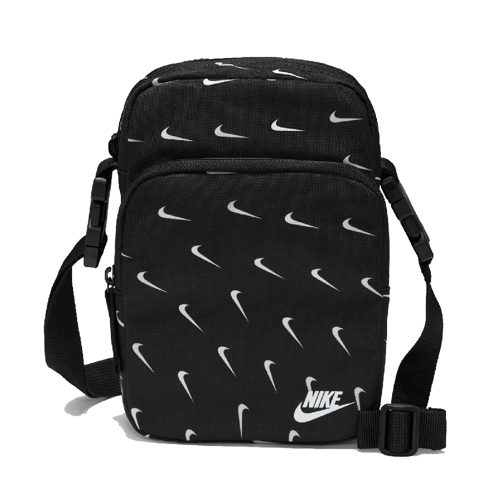 Nike 斜背包 Shoulder Bag 外出 輕便 男女款 小包 滿版勾勾 可調節肩帶 穿搭 黑 白 DM2163-010
