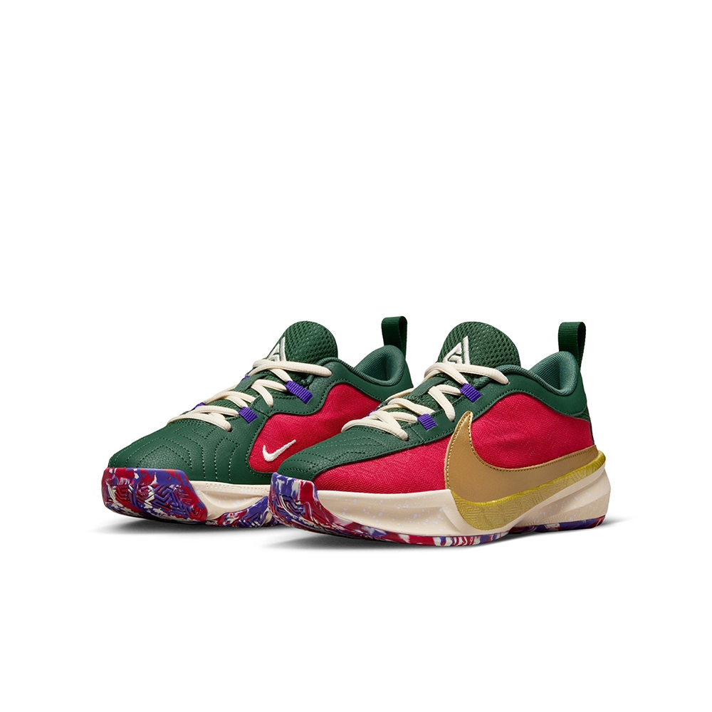 NIKE 籃球鞋 女鞋 大童 運動鞋 包覆 緩震 FREAK 5 GS 紅綠金 DZ4486-600