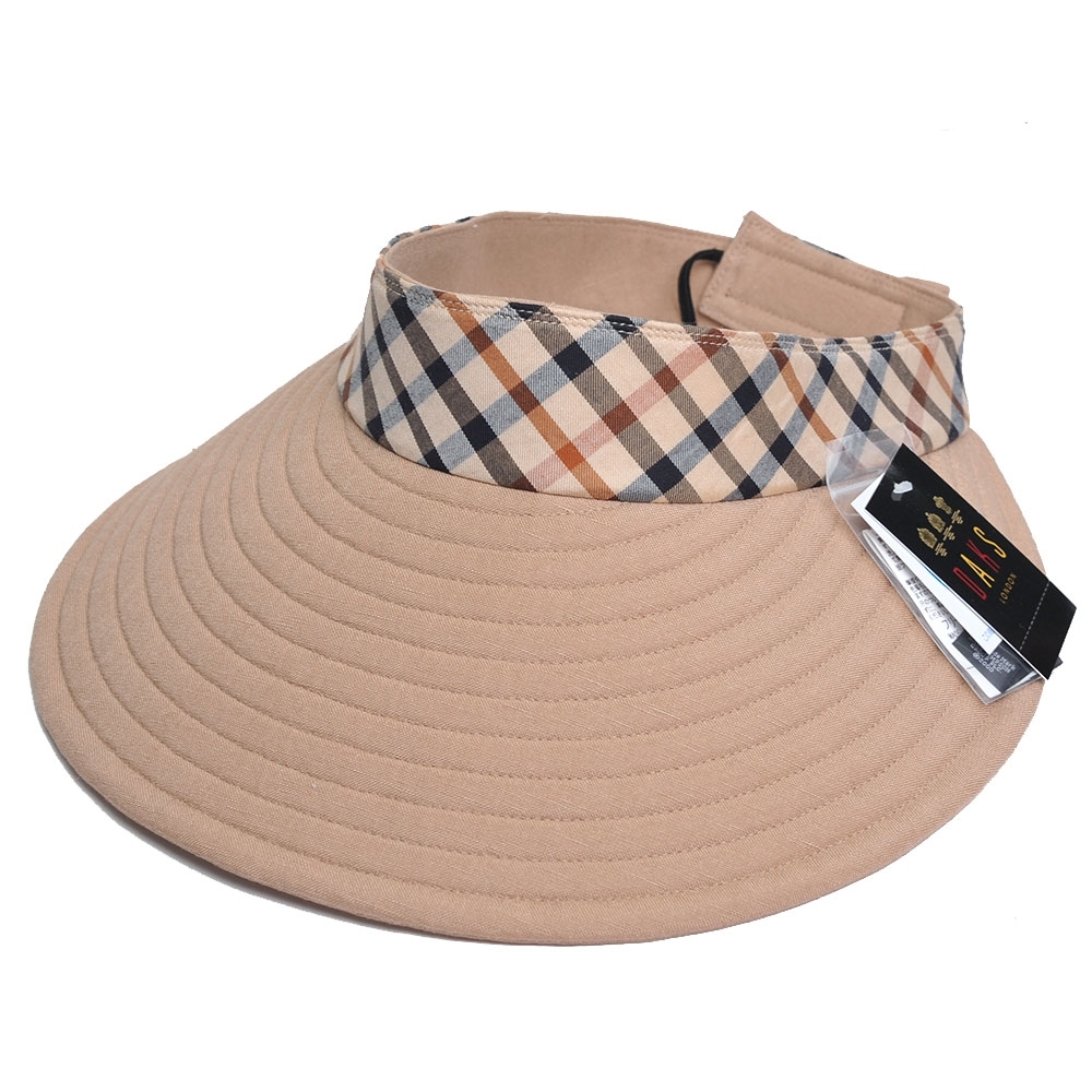 DAKS 經點品牌格紋LOGO運動型可收式大帽緣雙面用遮陽帽(卡其色)