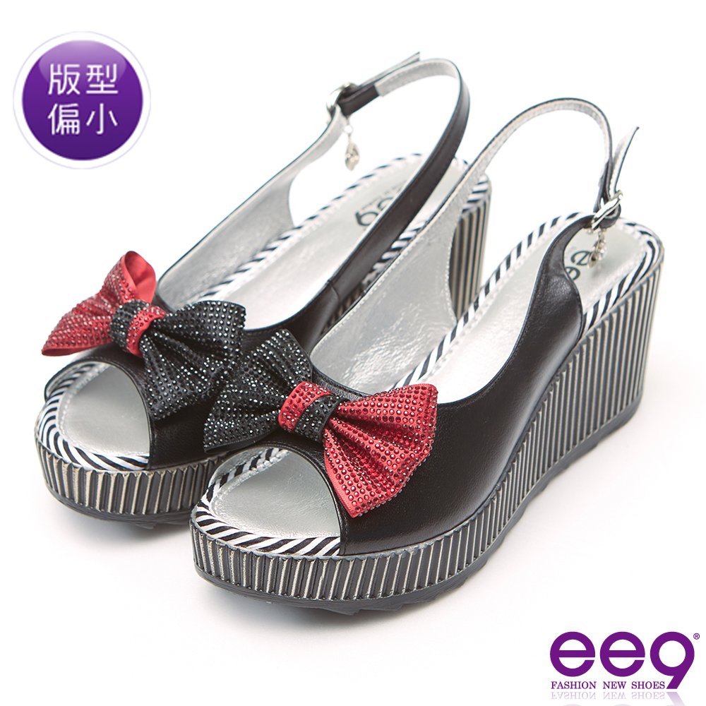 ee9 MIT經典手工鑲嵌水鑽蝴蝶結超輕楔型跟涼鞋 黑色