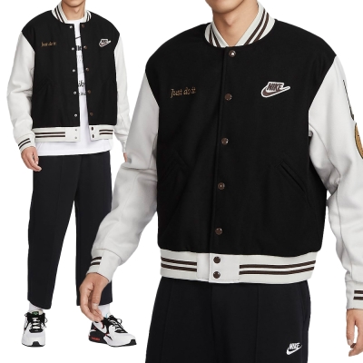 Nike Outdoor Varsity Jacket 男女 黑色 刺繡貼片 羊毛 重磅 棒球外套 FV4026-010