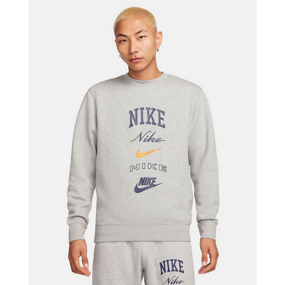 NIKE AS M NK CLUB BB CREW STACK GX 男長袖上衣-淺灰-FN2611063