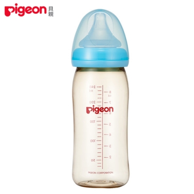 日本《Pigeon 貝親》母乳實感PPSU寬口奶瓶L/LL奶嘴-藍色240ml