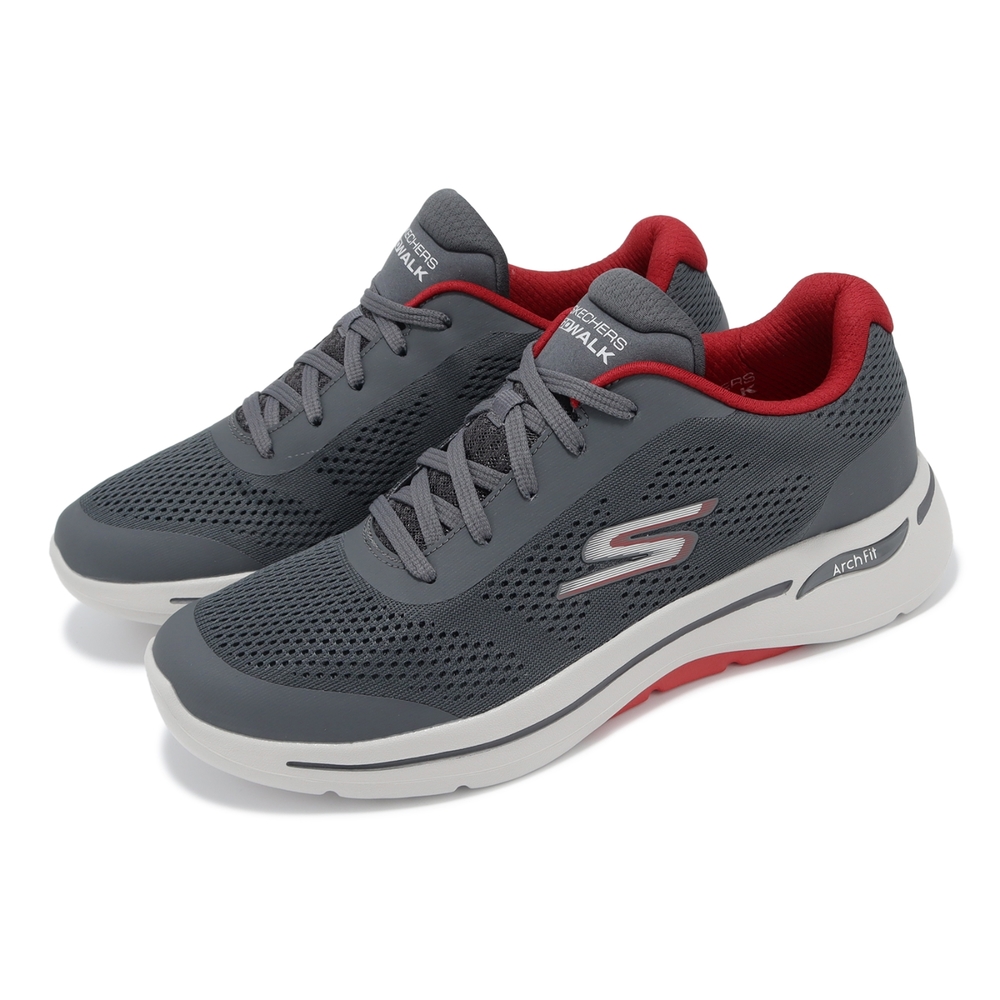 Skechers 休閒鞋 Go Walk Arch Fit 男鞋 灰 紅 緩衝 足弓支撐 回彈 健走 運動鞋 216262CCRD