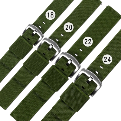 Watchband / 18.20.22.24 mm / 各品牌通用 快拆錶耳 時尚指標 休閒尼龍帆布錶帶-軍綠色