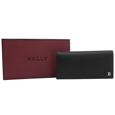 BALLY BRIGO 金屬LOGO粒紋牛皮對開式多卡長夾(黑) | 歐系精品包/配件