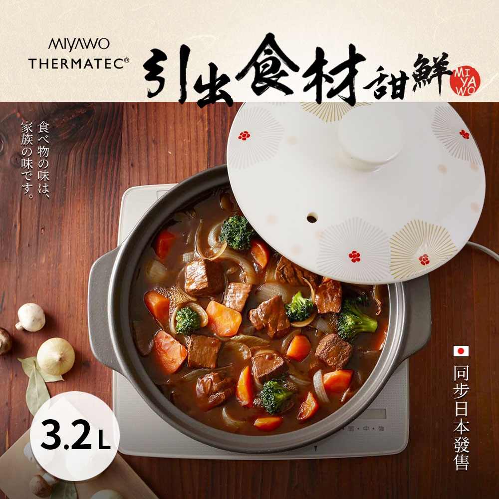 MIYAWO日本宮尾 IH系列9號耐溫差和風陶土湯鍋3.2L-小春之美(可用電磁爐)