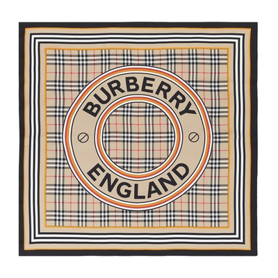 BURBERRY 復古格紋圖案真絲斜紋絲巾(米色)