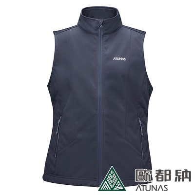 【ATUNAS 歐都納】女款SOFTSHELL刷毛防風保暖背心A1VE2206W復古藍/休閒登山旅遊穿搭