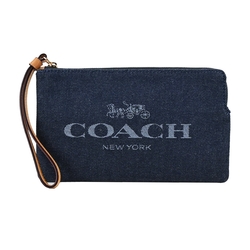 COACH 經典大logo帆布手拿包(中/深單寧藍)