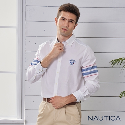 Nautica 男裝 休閒造型長袖襯衫-白色