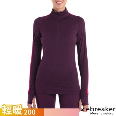 【Icebreaker】女 ZoneKnit 美麗諾羊毛 網眼透氣半開襟長袖上衣-BF200.T恤_IB0A56HC-940 深紫/桃紅