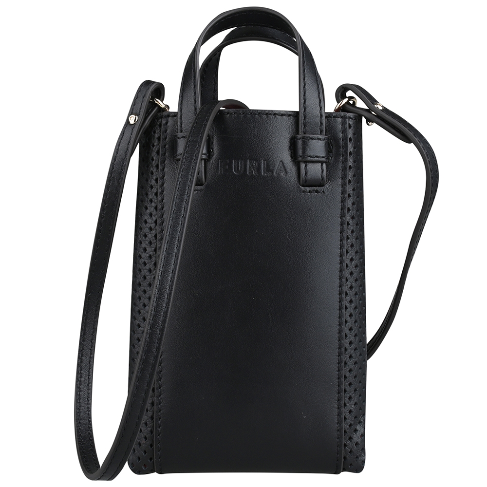 Furla MIASTELLA VERTICAL全皮壓紋直立式手提斜背兩用包(MINI/黑)