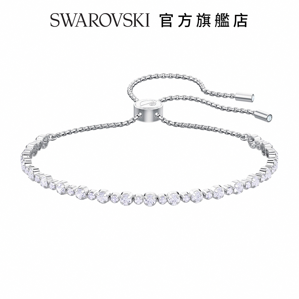 SWAROVSKI 施華洛世奇 Subtle Trilogy 手鏈 圓形切割, 白色, 鍍白金色