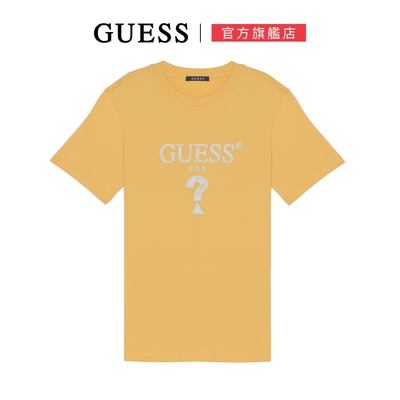 【GUESS】經典百搭跳色LOGO短T-黃