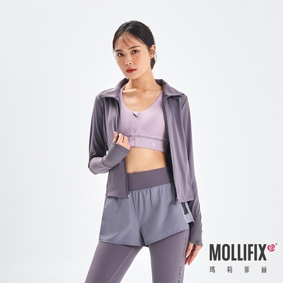 Mollifix 瑪莉菲絲 羅紋拼接俐落訓練外套(日暮灰)、保暖、防風、羽絨外套