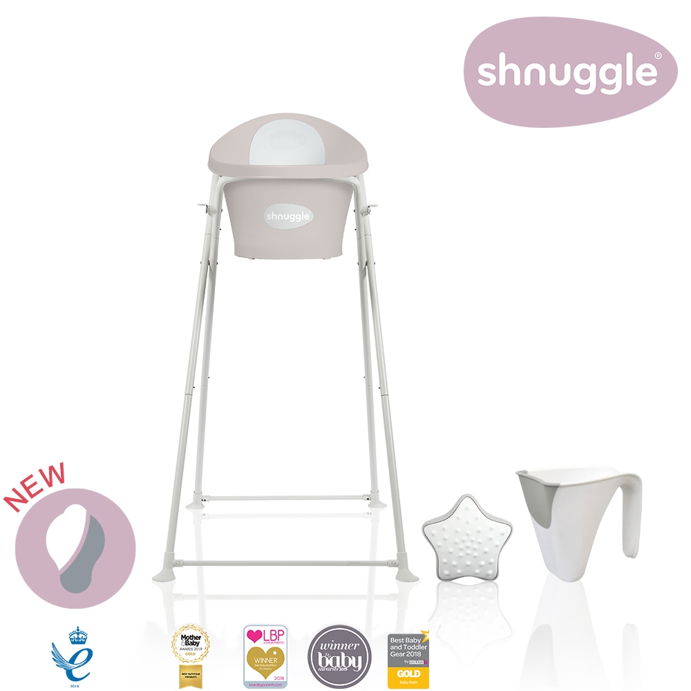 【英國Shnuggle】月亮澡盆-感溫水塞+專用架U2+小小水瓢+星光洗澡玩具(多款可選)