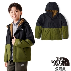 【The North Face】童 輕量防水透氣連帽休閒外套.防風休閒夾克.機能性風衣.風雨衣_873S-PIB 橄綠黑