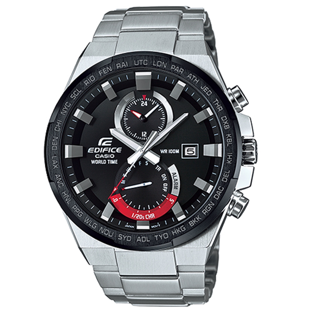 CASIO EDIFICE系列 疾速飄移三眼計時賽車腕錶-黑框x銀-EFR-542DB-1AVUDF-44mm