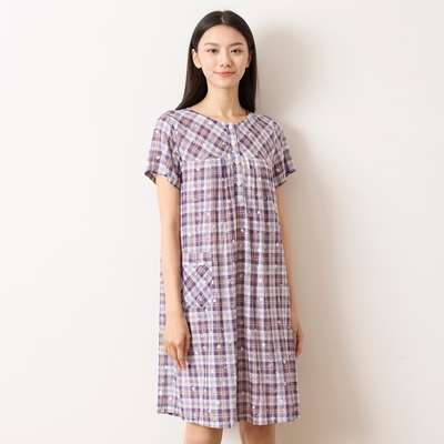 華歌爾睡衣-Pretty Amy系列 M-LL平織格紋洋裝(粉末藍) LWY48541VC