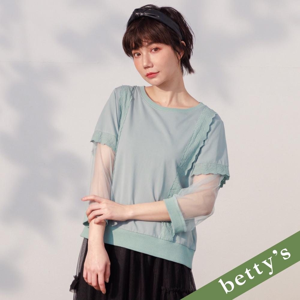 betty’s貝蒂思　袖子網布蕾絲拼接上衣(淺綠)