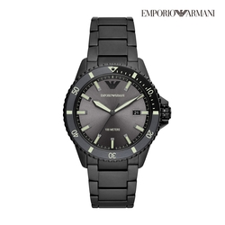 Emporio Armani Diver 都會魅力日曆潛水手錶 黑色不鏽鋼鍊帶 42MM AR11398