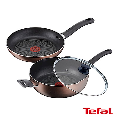 【超值組合】Tefal 法國特福極致饗食系列28CM不沾深平鍋(玻璃蓋)+24CM平底鍋