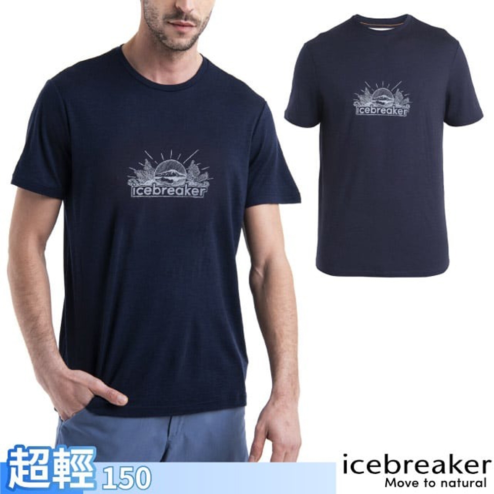 【Icebreaker】男 100%美麗諾羊毛 Tech Lite III 圓領短袖上衣(光輝景致)-150.T恤_IB0A56WY-401 海軍藍