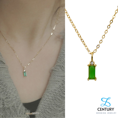 【Century】 925純銀輕珠寶鍍金祖母綠長型CZ項鍊 共2色