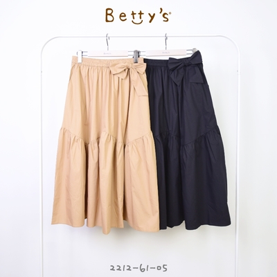 betty’s專櫃款　鬆緊腰蝴蝶結波浪長裙(駝色)