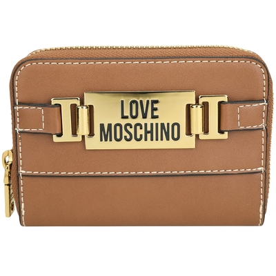 LOVE MOSCHINO 金牌字母標誌明線卡片夾/零錢包(棕色)