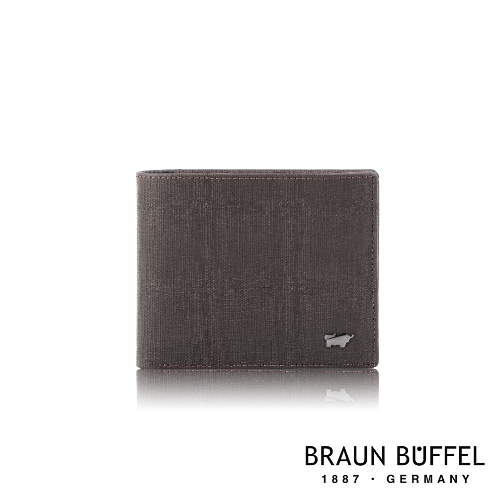 【BRAUN BUFFEL 德國小金牛】台灣總代理 戰神 8卡中間翻零錢袋短夾-黑檀木色/BF378-318-ENY