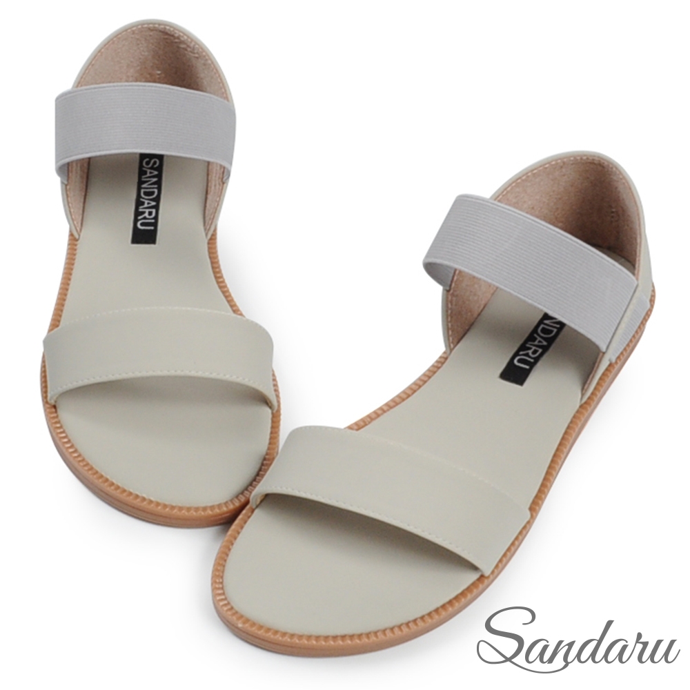 山打努SANDARU-大尺碼 涼鞋 簡約一字帶鬆緊平底涼鞋-灰 product image 1