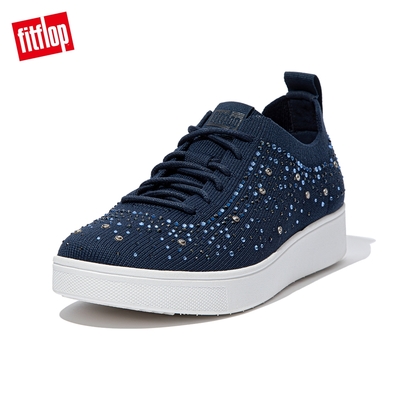 【FitFlop】RALLY OMBRE CRYSTAL KNIT SNEAKERS 運動風繫帶休閒鞋-女(午夜藍)