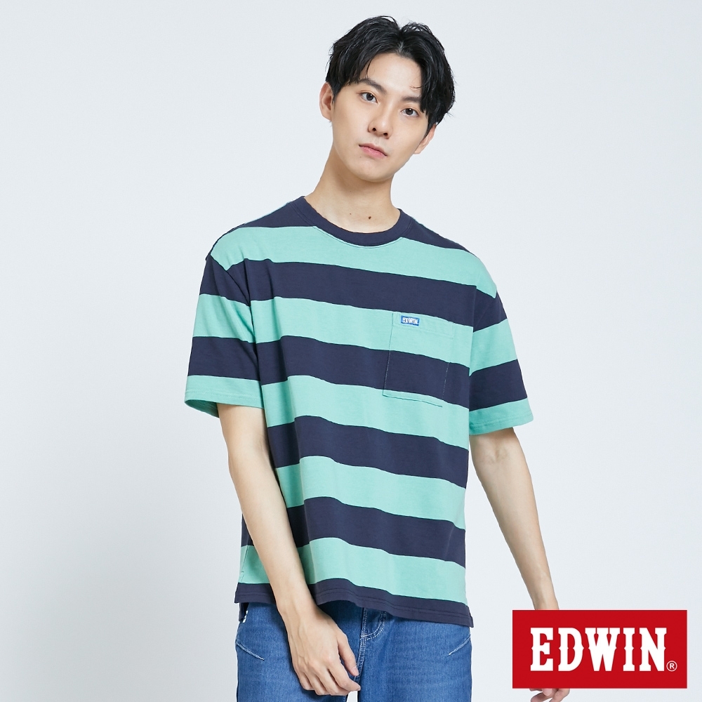EDWIN 超市系列 寬條口袋 短袖T恤-男-灰藍色 product image 1