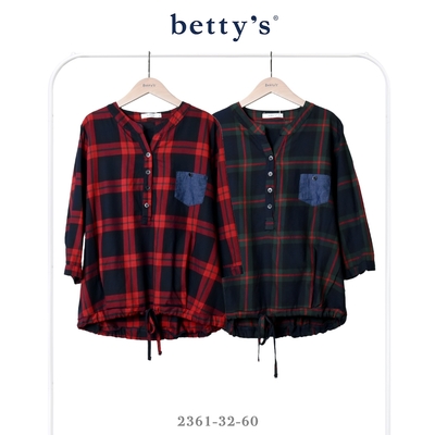 betty’s貝蒂思 格紋V領開襟七分袖上衣(共二色)