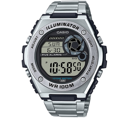 CASIO 10年電力系列金屬風質感不鏽鋼休閒錶(MWD-100HD-1A)/50.7mm