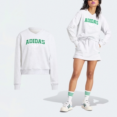 adidas 長袖 College Graphic 大學T 長T 女款 灰白 綠 上衣 三葉草 愛迪達 II5612