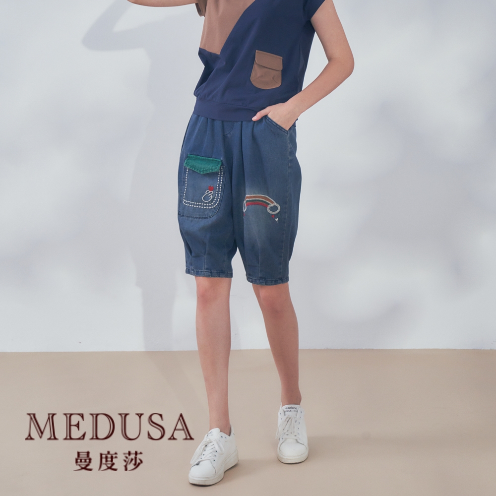 現貨【MEDUSA 曼度莎】I'Care 彩虹掉檔牛仔短褲（M-L）｜女短褲 牛仔短褲 鬆緊腰頭