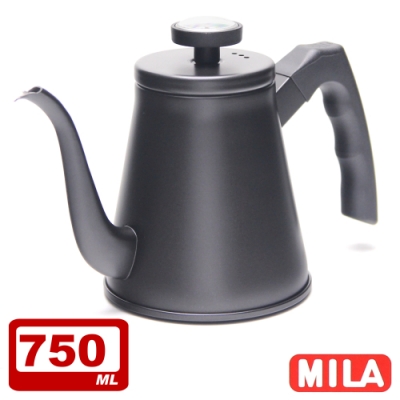 MILA 鶴嘴不鏽鋼手沖壺750ml-附溫度計+Driver 兩用咖啡濾杯組