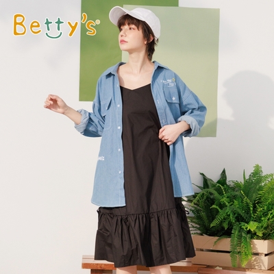 betty’s專櫃款　栗子繡花細肩荷葉裙擺洋裝 (黑色)