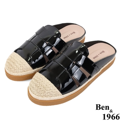 Ben&1966高級牛漆皮舒適休閒穆勒鞋-黑(236181)