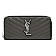 YSL MONOGRAM系列V字縫線魚子醬牛皮銀色LOGO拉鍊手拿長夾(深灰) product thumbnail 1