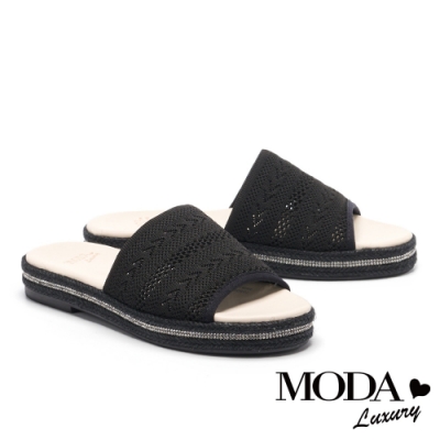 拖鞋 MODA Luxury 簡約民俗風飛織草編厚底拖鞋－黑