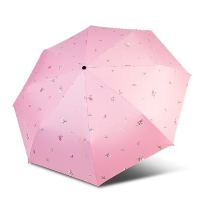 【TDN】鈴蘭花UL超輕易開收降溫三折傘黑膠晴雨傘B7617A-玫瑰粉